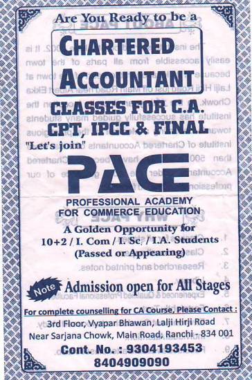 PACE INSTITUTE IN RANCHI